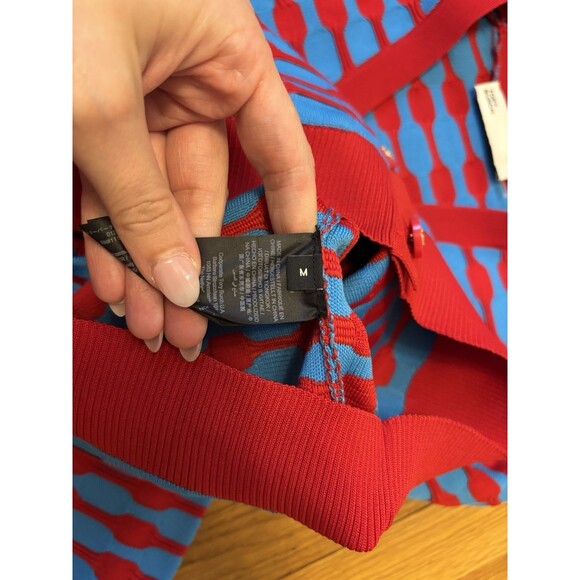 Tory Burch Bubble Stripe Cardigan Sweater Maraschino Red Candy Blue M - Picture 6 of 8